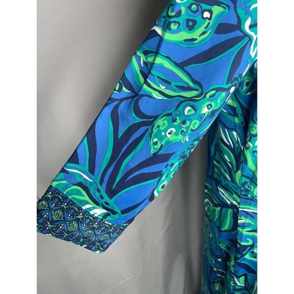 Lilly Pulitzer Blue & Green Tropical Print Maxi Dress With Gold Button XL - Picture 2 of 13